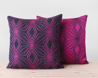 Black and Pink Pillow Cover Hot Pink Geometric Pillow Modern Black Cushion Candy Pink Throw Pillow Black Wool Designer Pillow 18x18 20x20