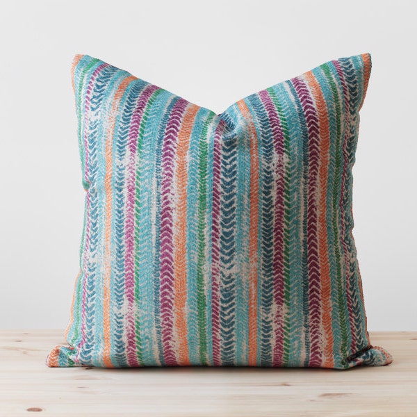 Bunte Streifen Boho Kissen Landhaus Chevron gewebte Kissen in Orange, grün, Türkis, blaugrün und lila, modernen böhmischen eklektische Boho Decor