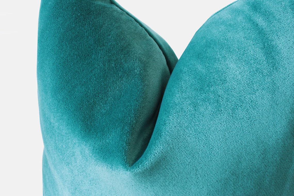 Blue Green Pillow Cover Teal Velvet Cushion Solid Teal Throw Etsy