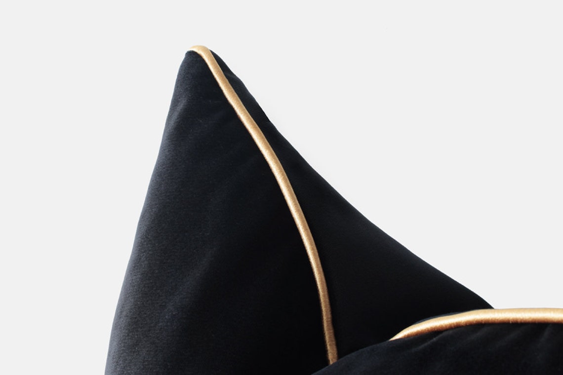 Black Velvet Pillow Cover With Gold Cording Black and Gold Etsy