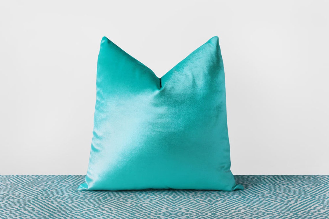 Turquoise Velvet Pillow Cover Turquoise Throw Pillow Modern Etsy
