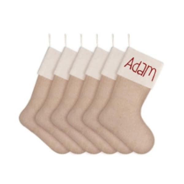 Natural Color Burlap Christmas Stocking Personalized - Gliiter or Plain Color