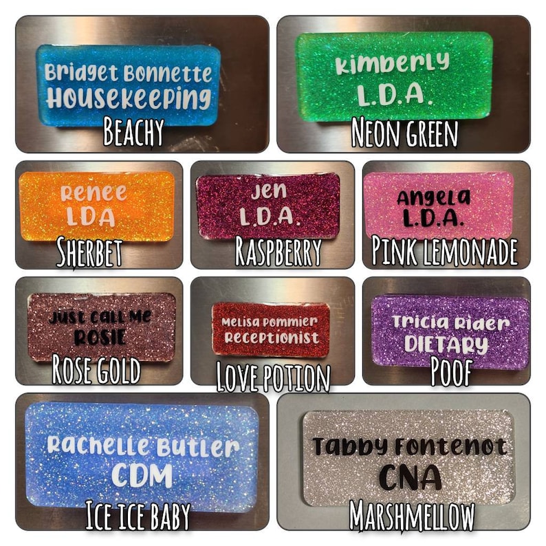 Raspberry Name Tag Magnetic Glitter Name Tag - Work Name Tag - ID - Personalized - Custom ...