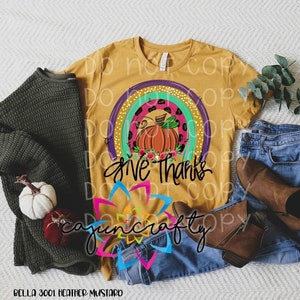 Give Thanks Rainbow - Adult Unisex Shirt - Fall - Autumn - Rainbow - Thanks - Pumpkin