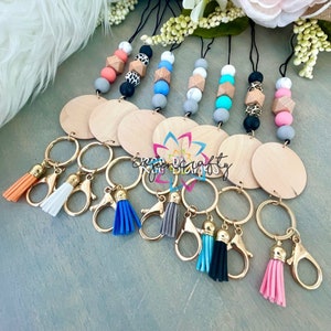 Wood Disc Lanyard With Silicone Beads -Gift - Personalized - Custom