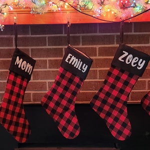 Red Buffalo Plaid Stocking - Christmas - Personalized - Custom