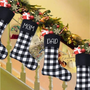 Black White Buffalo Plaid Stocking - Personalized Custom Names - Holidays - Christmas