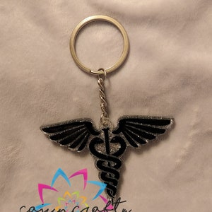 Medical Caduceus - Silver/Black - Keychain - Gift - Medical
