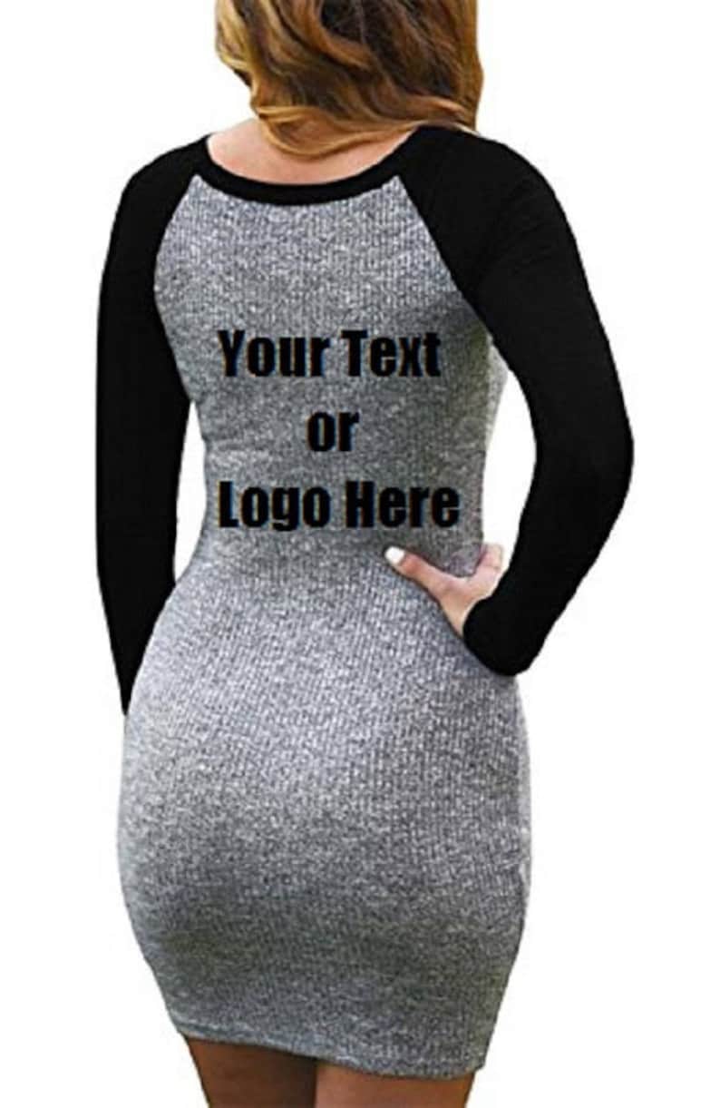 Custom Personalized Designed Women/'s Color Block Long Sleeve Bodycon Tshirt Dress Glitter Vinyl Personalized