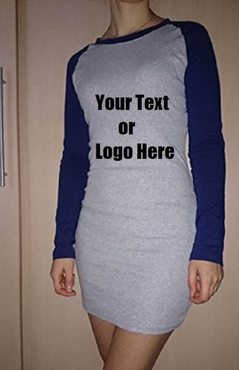 Custom Personalized Designed Women/'s Color Block Long Sleeve Bodycon Tshirt Dress Glitter Vinyl Personalized