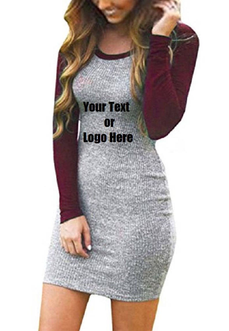 Custom Personalized Designed Women/'s Color Block Long Sleeve Bodycon Tshirt Dress Glitter Vinyl Personalized