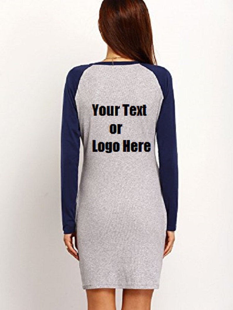 Custom Personalized Designed Women/'s Color Block Long Sleeve Bodycon Tshirt Dress Glitter Vinyl Personalized