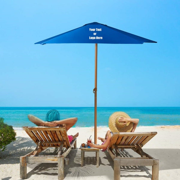 Custom Personalized Sturdy 8ft Shade Vented Patio Umbrella Aluminum Poles with Polyester Canopy Portable for Beach Outdoor UV Protection