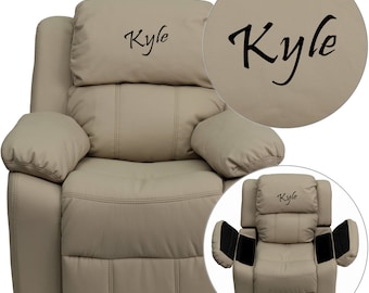 Custom Designed Kids Recliner with Storage Arms and Headrest With Your Personalized Name