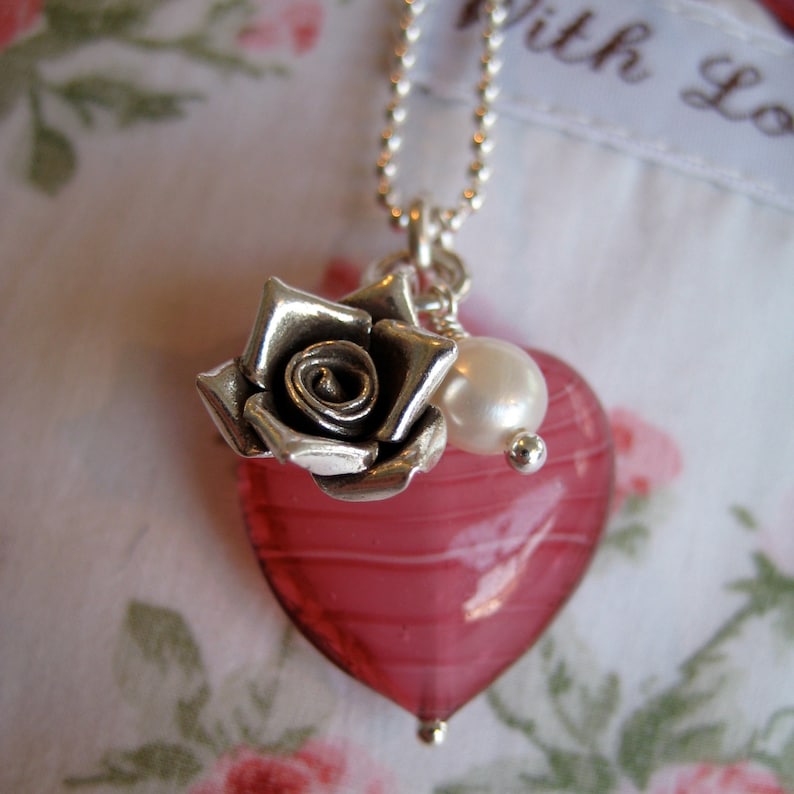 Pink Murano Glass Heart Necklace Etsy