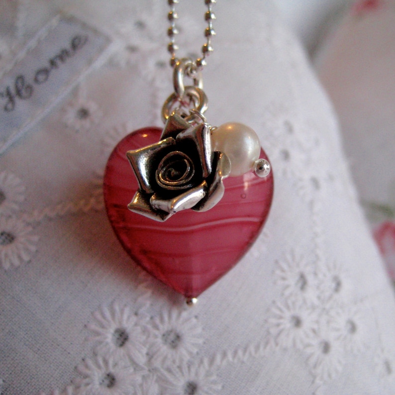 Pink Murano Glass Heart Necklace Etsy