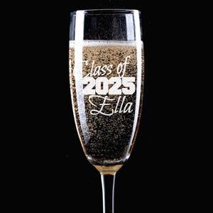 Afstuderen gepersonaliseerd champagneglas | Klasse van 2025 | Afstudeercadeau | Op maat gegraveerde champagnefluit