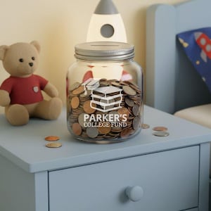 Personalized College Fund Bank – Custom Engraved Half Gallon Glass Money Jar