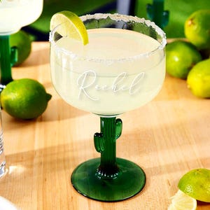 Personalized Cactus Margarita Glass: Engraved Cocktail Glassware