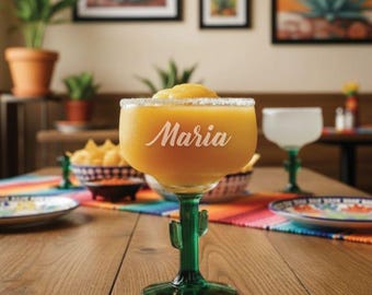 名前入りのサボテンステム マルガリータ グラス