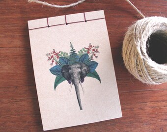 Elephant Illustration A6 Notepad, Japanese Binding, Recycled Paper