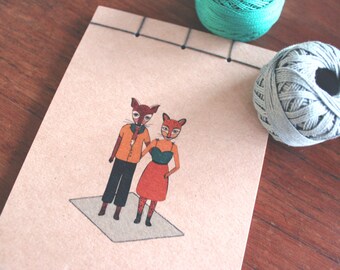 A6 Fox Illustration Notepad, Japanese Binding, Handmade Jotter