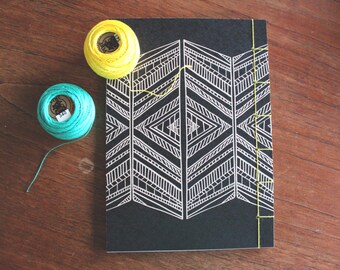 A5 Boho Notebook, Handmade Japanese Binding, Recycled Paper