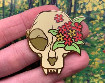 Gold Cat Skull Hard Enamel Pin