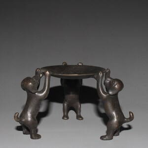 Chinese pure hand carved pure copper small dog statue candlestick ornament,beautiful shape worth collecting and use