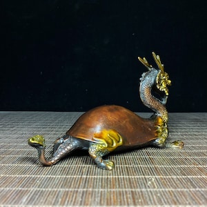 Chinese antique handcrafted pure copper gilt dragon turtle statue desktop decoration,exquisite and rare