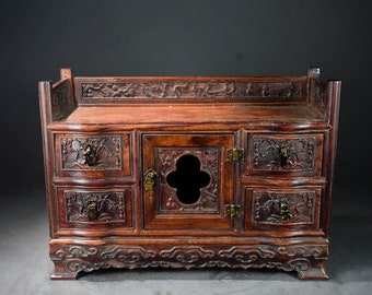 Chinese pure hand-carved natural rosewood exquisite pattern tea cabinet cabinet ornaments,precious,beautiful shape worthy of collection