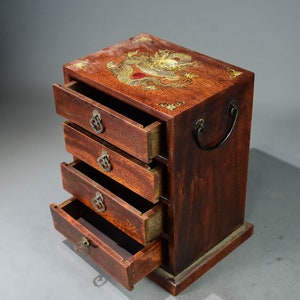 Chinese pure hand-carved natural rosewood inlaid auspicious dragon pattern drawer cabinet box,precious,worthy of collection and use