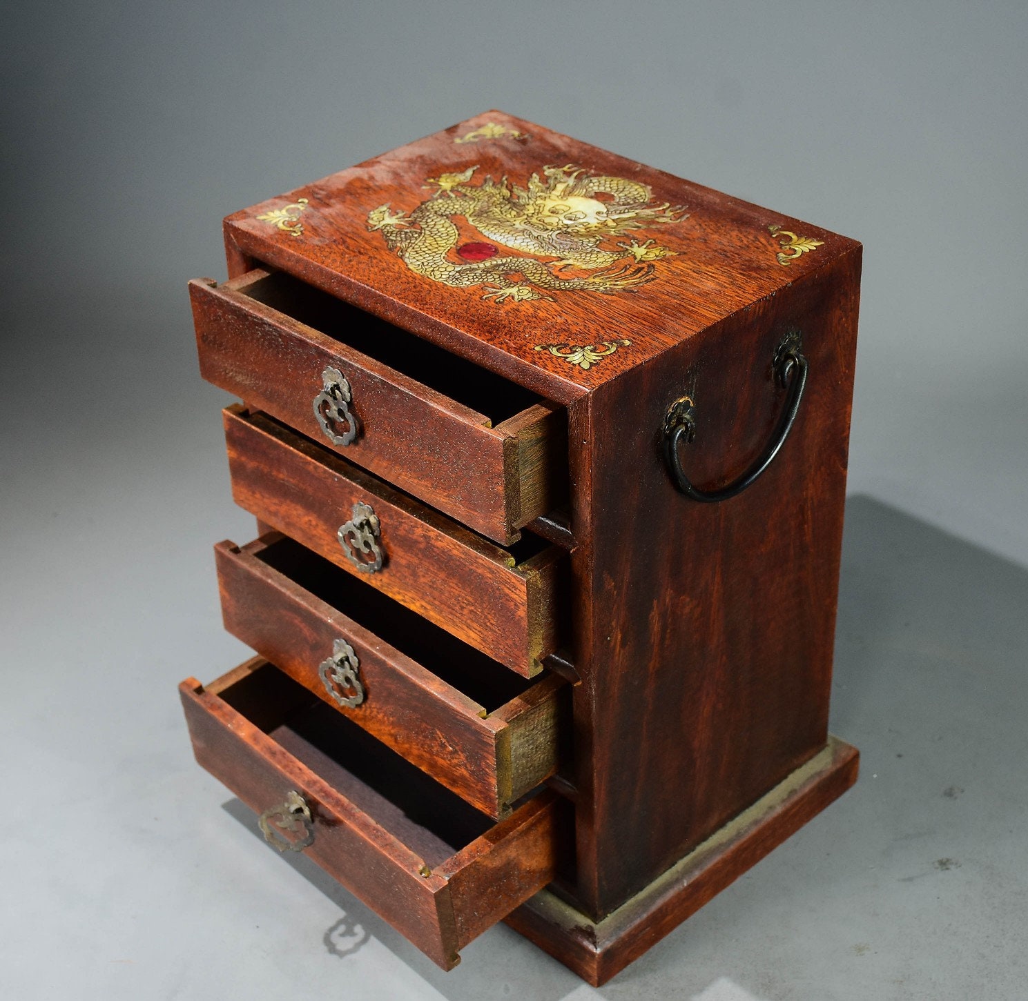 Chinese pure hand-carved natural rosewood inlaid auspicious dragon pattern drawer cabinet box,precious,worthy of collection and use