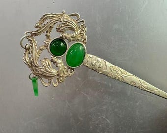 Collection pure hand-carved phoenix inlaid gems hairpin women hairpin