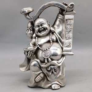 Chinesische antike reine handgeschnitzte seltene weiße Kupfer Ruyi Buddha Statue kann gesammelt und verwendet werden