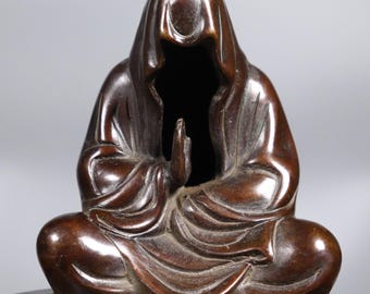 中国のアンティークの手彫りの純銅製の仏像、中空の香炉の装飾品