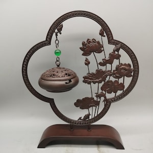 Chinese pure hand-carved pure copper lotus pattern hanging incense burner desk decoration,home decor,precious and unique,worth collecting