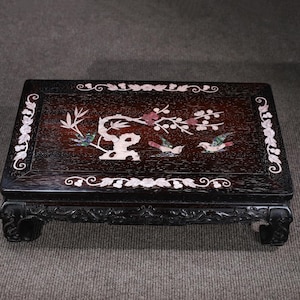 Chinese antique hand-carved rosewood inlaid flower and bird pattern kang table,base ornament,worth collecting and used