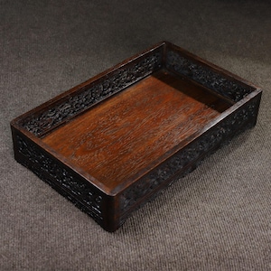 Chinese antique pure hand carved rosewood exquisite hollow out pattern base tea tray,precious,fine workmanship,worth collecting