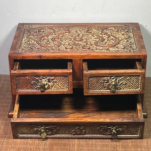 Chinese pure hand-carved natural rosewood dragon pattern drawer cabinet,jewelry boxes,collection and can be used