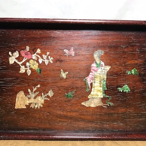Chinese pure hand-carved natural rosewood inlaid beauty pattern tea tray ornament,exquisite collection