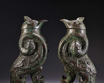 古代中国の青銅像から手彫りされた銭壺 - Etsy 日本