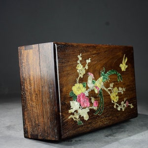 Chinese pure hand carved natural rosewood inlaid shell magpie plum blossom pattern jewelry box,storage box,precious,can collected and used
