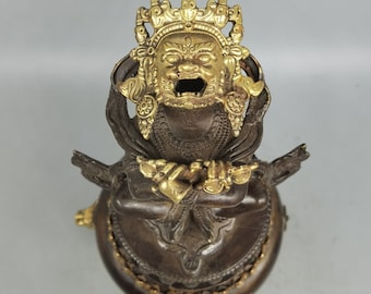 Chinese antique bronze gilt  hand-carved Jingang buddha statue,incense burner is exquisite and worth collecting