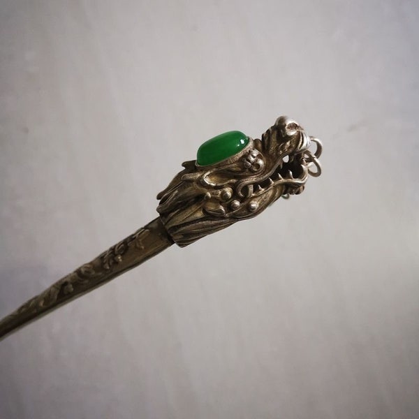 Collection pure hand-carved dragon pattern inlaid gems hairpin women hairpin
