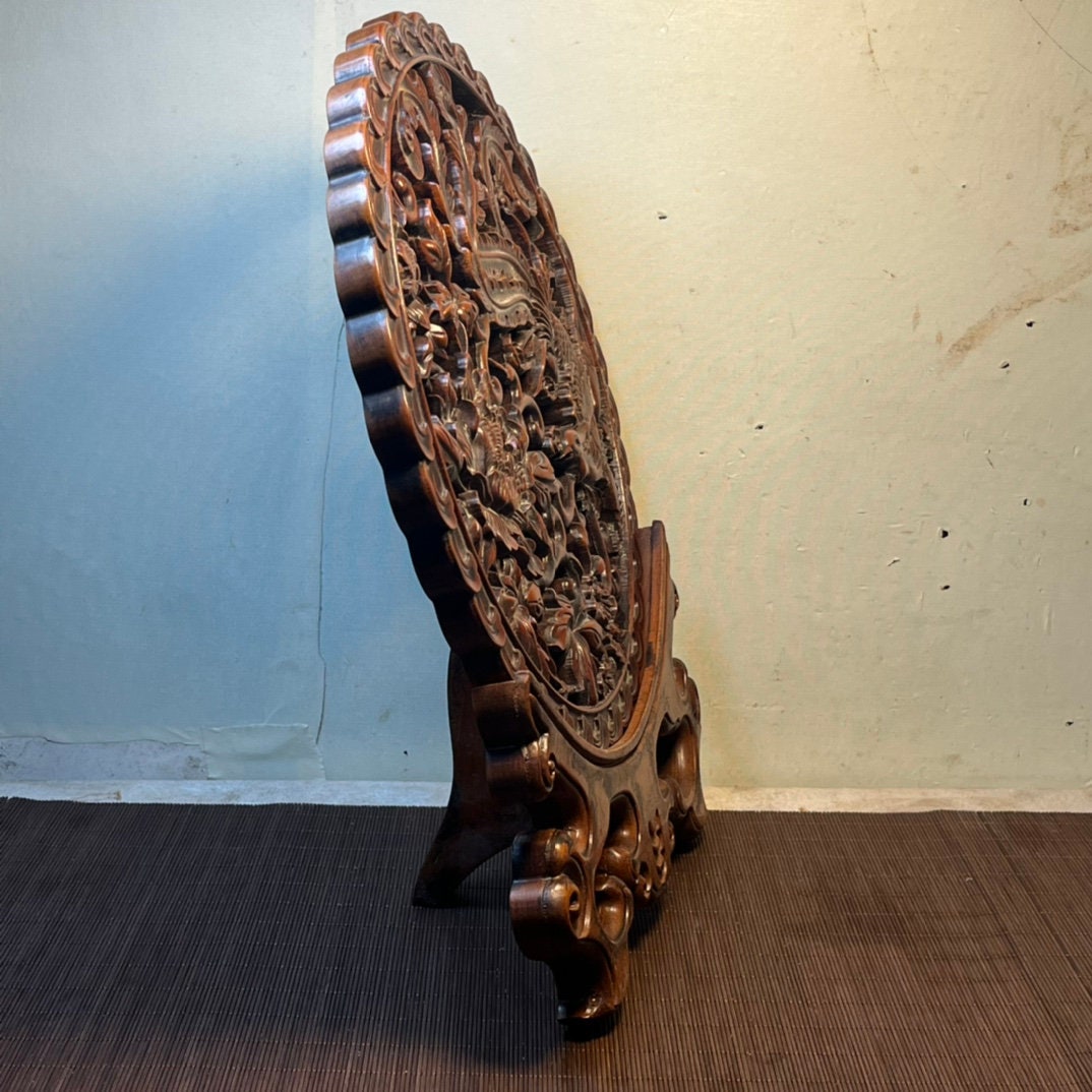 Chinese Antique Pure Hand-carved Boxwood Phoenix and Flower