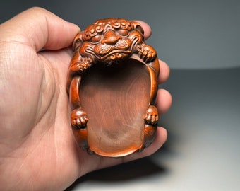 Collection of Chinese natural boxwood hand-carved lion pattern tea spoon and tea shovel