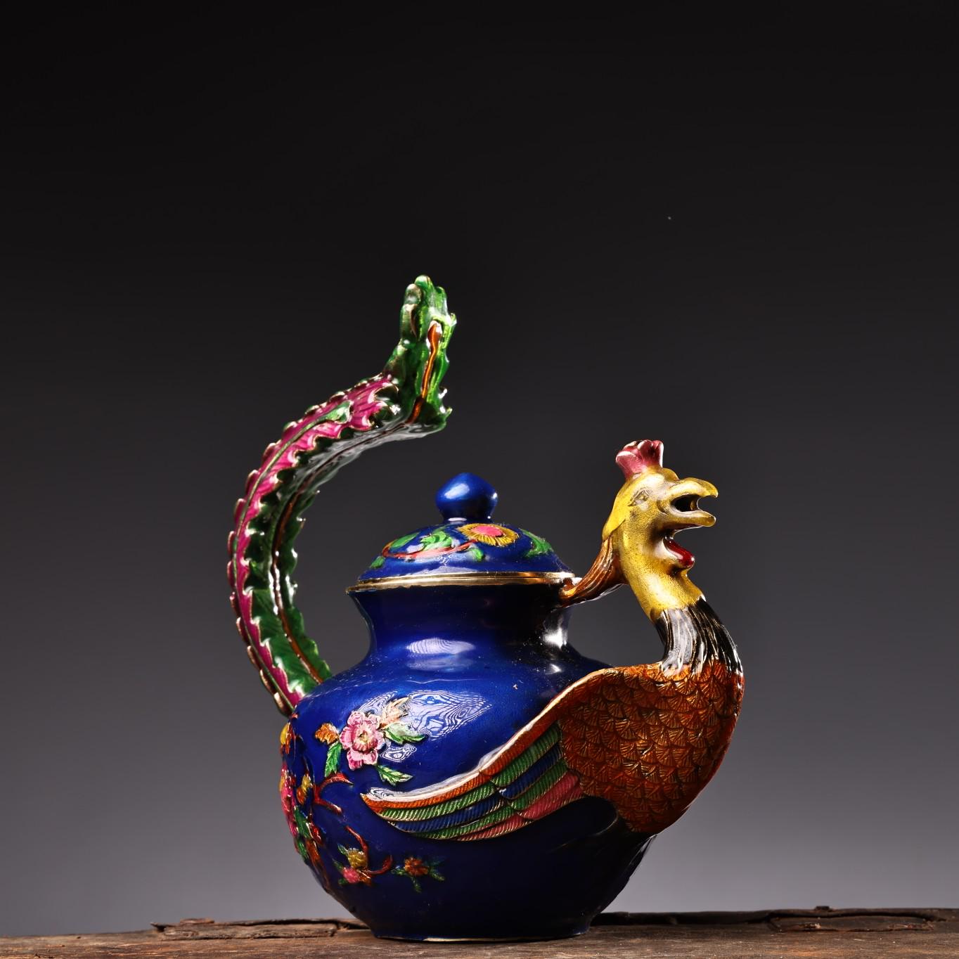 Chinese Antique Hand Carved Pure Copper Cloisonne Phoenix Statue
