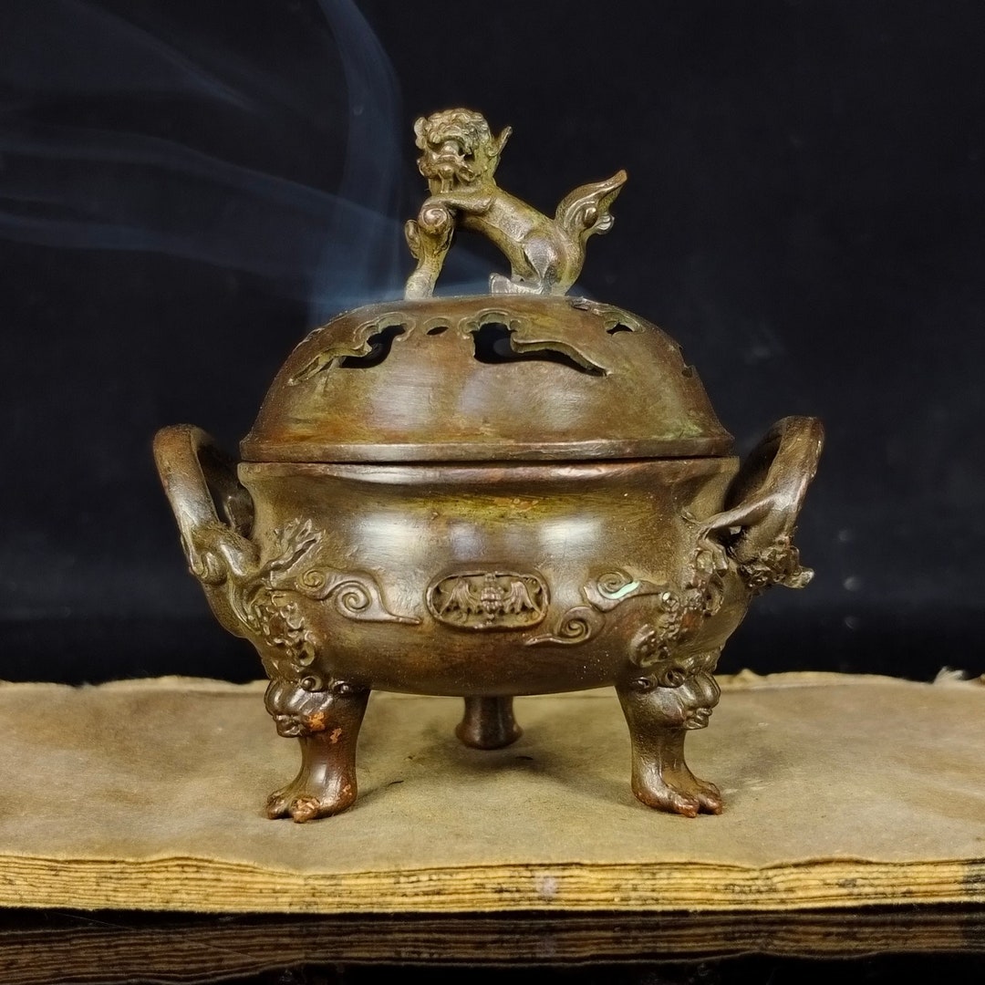 Chinese Antique Bronze Carving Lion Incense Burner, Pure Copper Incense ...