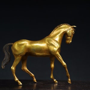 Chinese antique pure hand-carved large pure copper gilt Jun horse ornaments,home and office desk decoration,precious and unique